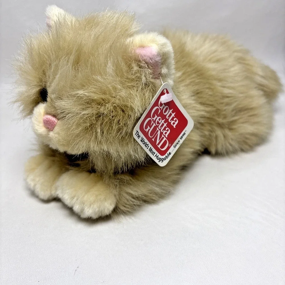Gund Scraps Tabby Cat‎ With Tag Laying Plush Cream Fur Stuffed Animal Realistic